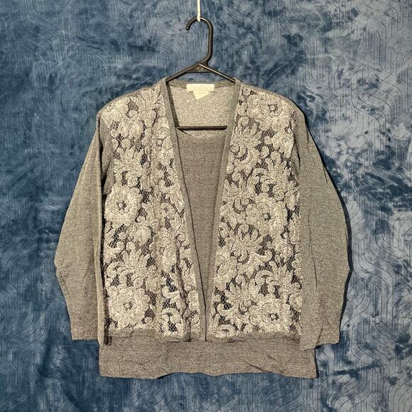 Vintage 90s Nino Wong Made In USA Floral Gray Knitted Cardigan Sweater Womans S - Picture 1 of 7